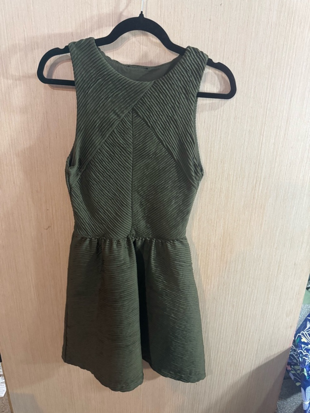 Topshop Women’s Olive Green Textured Fit & Flare Dress Size 6